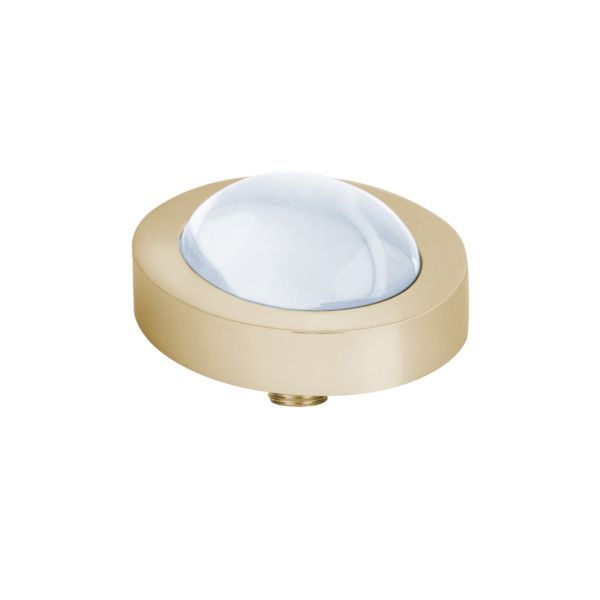 Eleganter MelanO Ringaufsatz mit ovalem Zirkonia in Mondstein und goldener Fassung für alle Vivid Ringe. Der Aufsatz wird auf den Ring geschraubt und ist austauschbar: Das Vivid Schmuck System jetzt versandkostenfrei im Perlenmarkt OnlineShop bestellen!